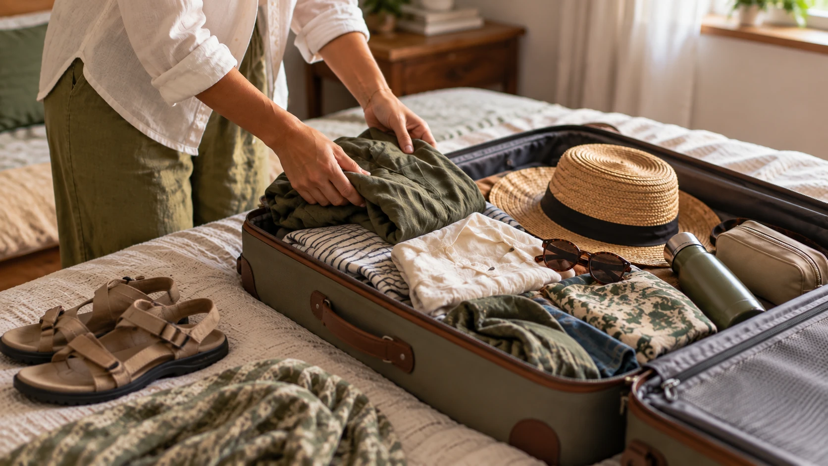 Traveller preparing for a Sri Lanka trip by packing essentials