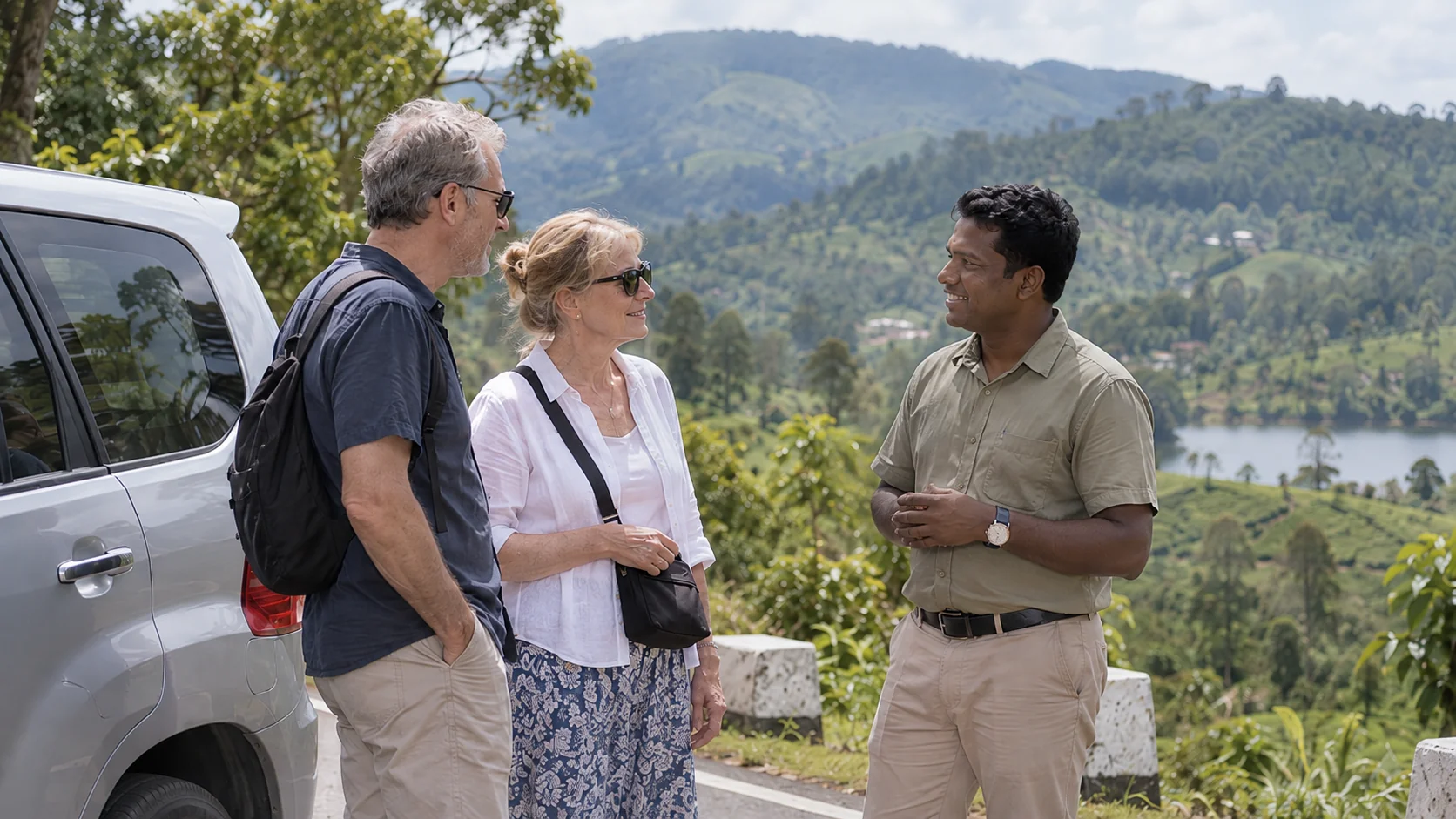 Travellers experiencing everyday Sri Lanka with their driver-guide